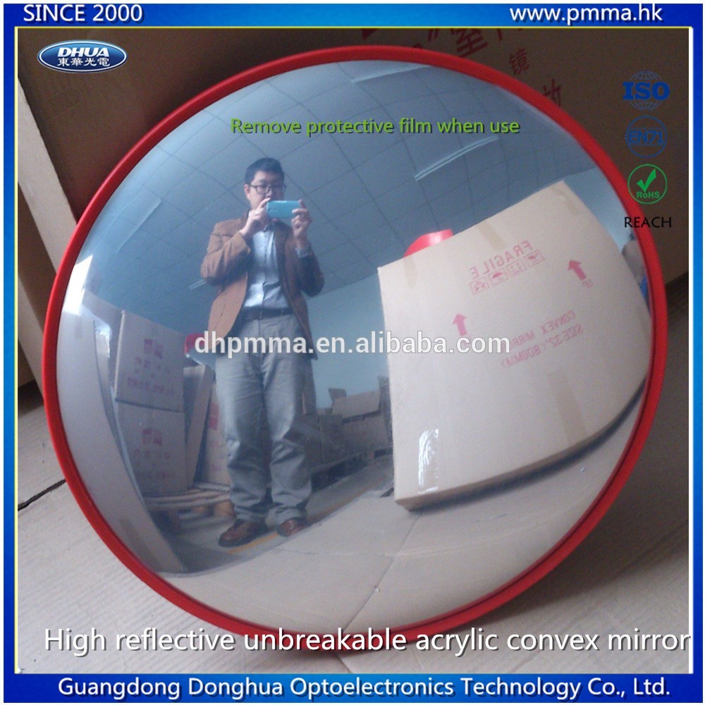 Blind spot eliminating convex mirror mirrored acrylic face